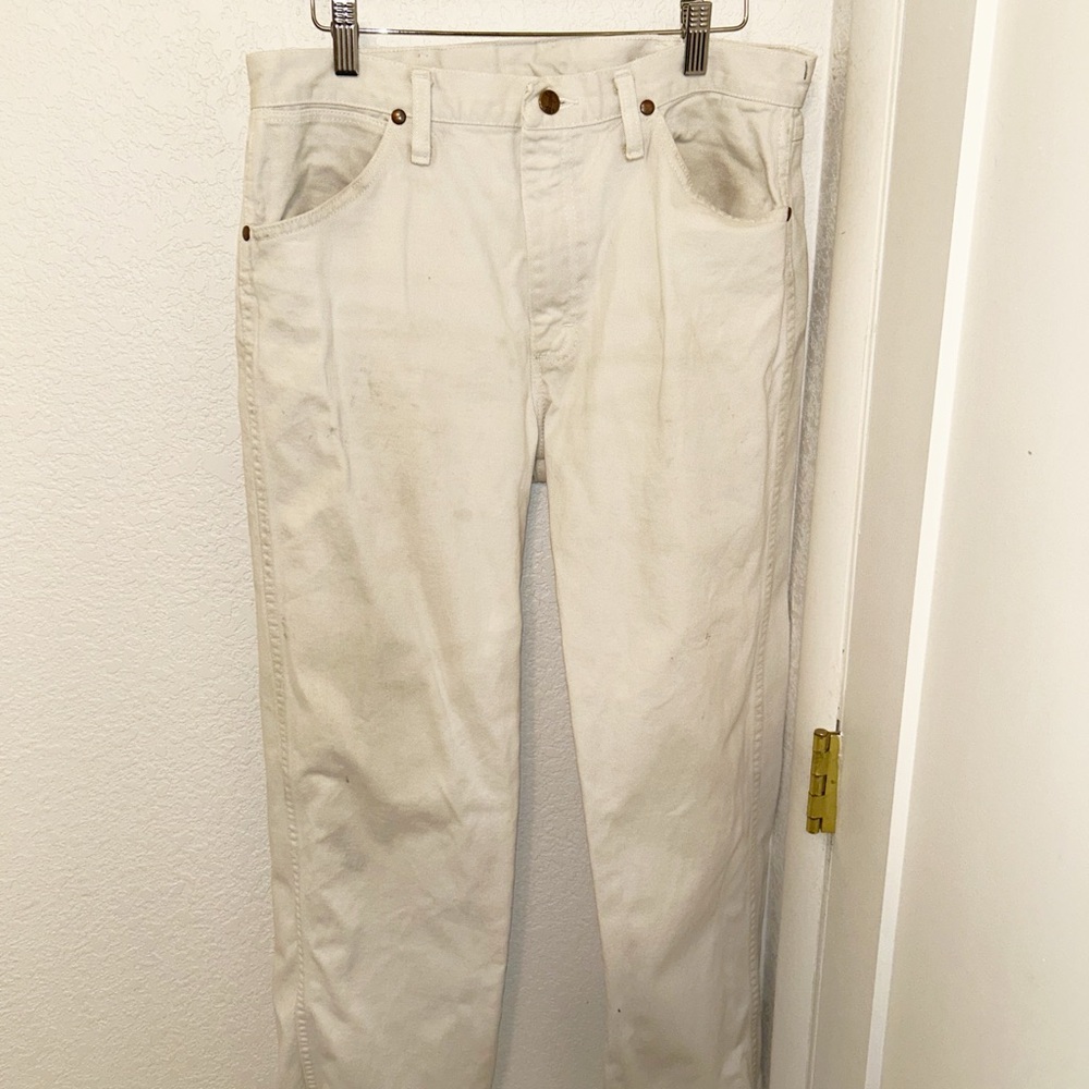 VINTAGE Wranglers Off-White The Original Fit Raw Hem 100% Cotton SZ: 33 (10)